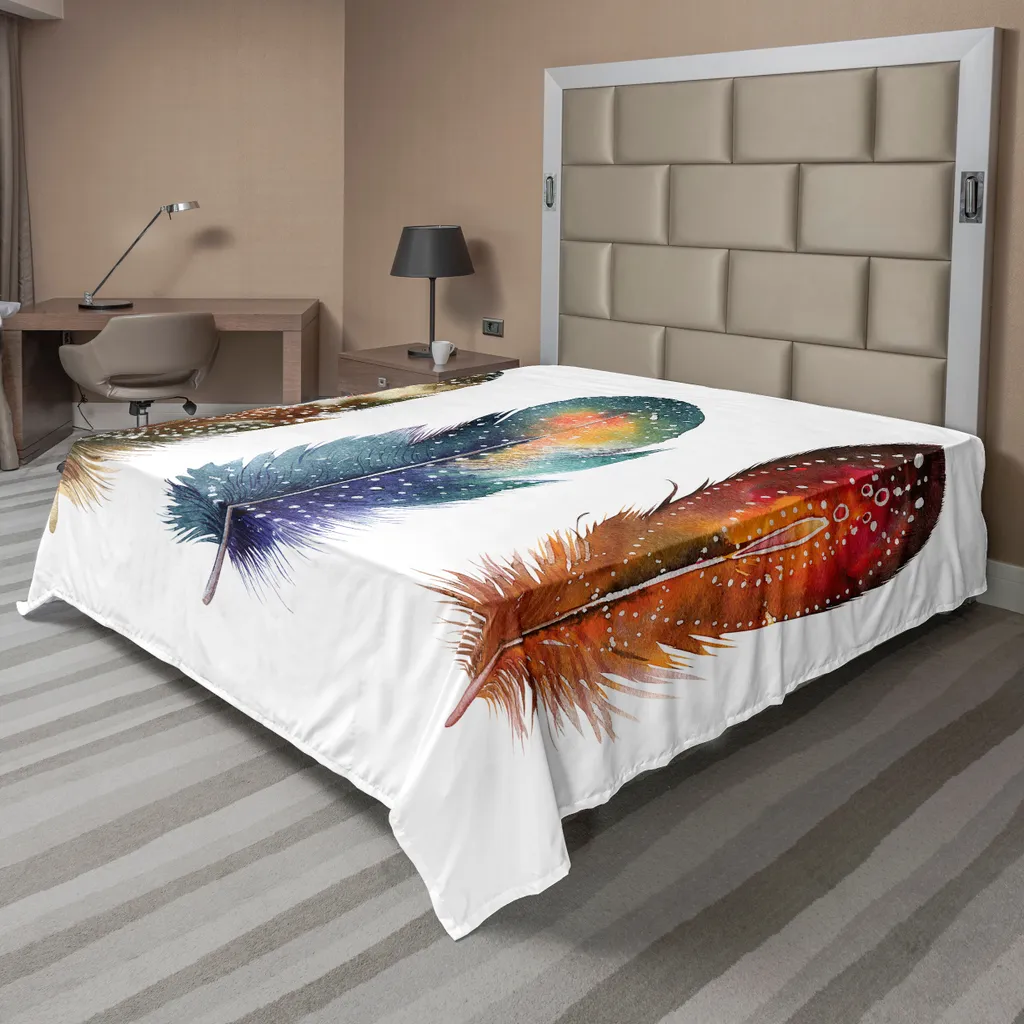 Lenzuolo ABAKUHAUS Arancio Blu 244x205 - Microfibra Morbida Boho