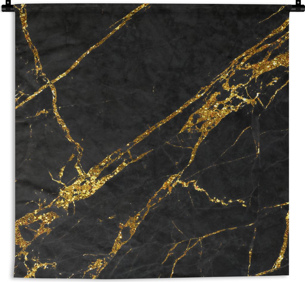 MuchoWow Wandteppich Wandbehang Marmor - Gold - Schwarz - Hip 90x90 cm Tapisserie Dekoration Wandtuch - Wandaufhänger