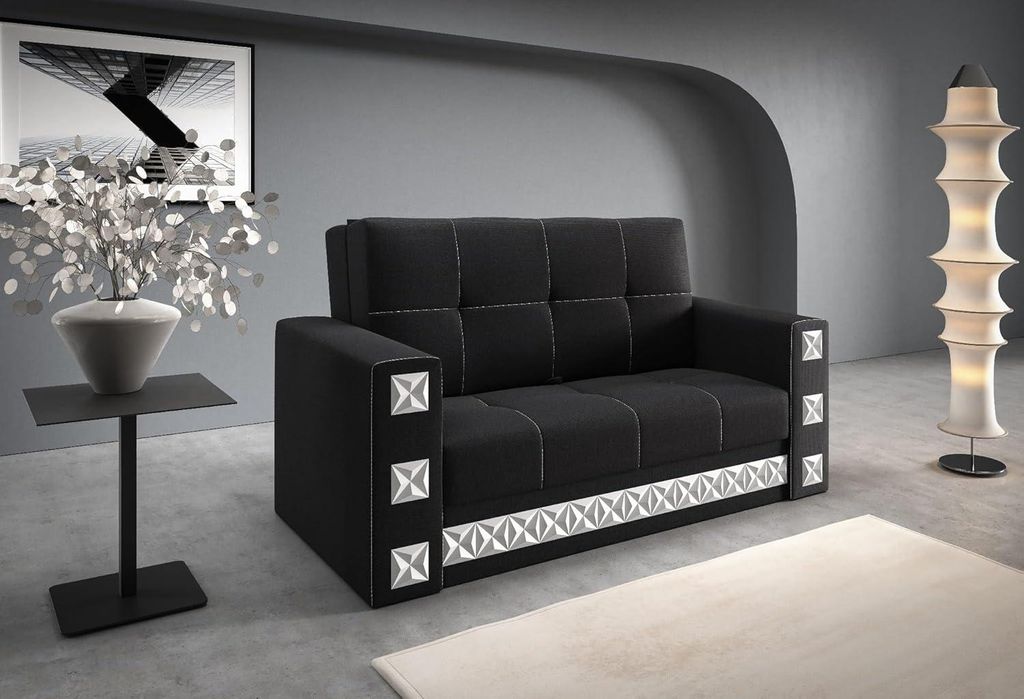 Manila 3-Sitzer 161 cm Schlafsofa Schwarz, Schlafcouch mit Bettkasten – bodenschonender Klappautomat ohne Rollen, Liegefläche 130 × 188 cm