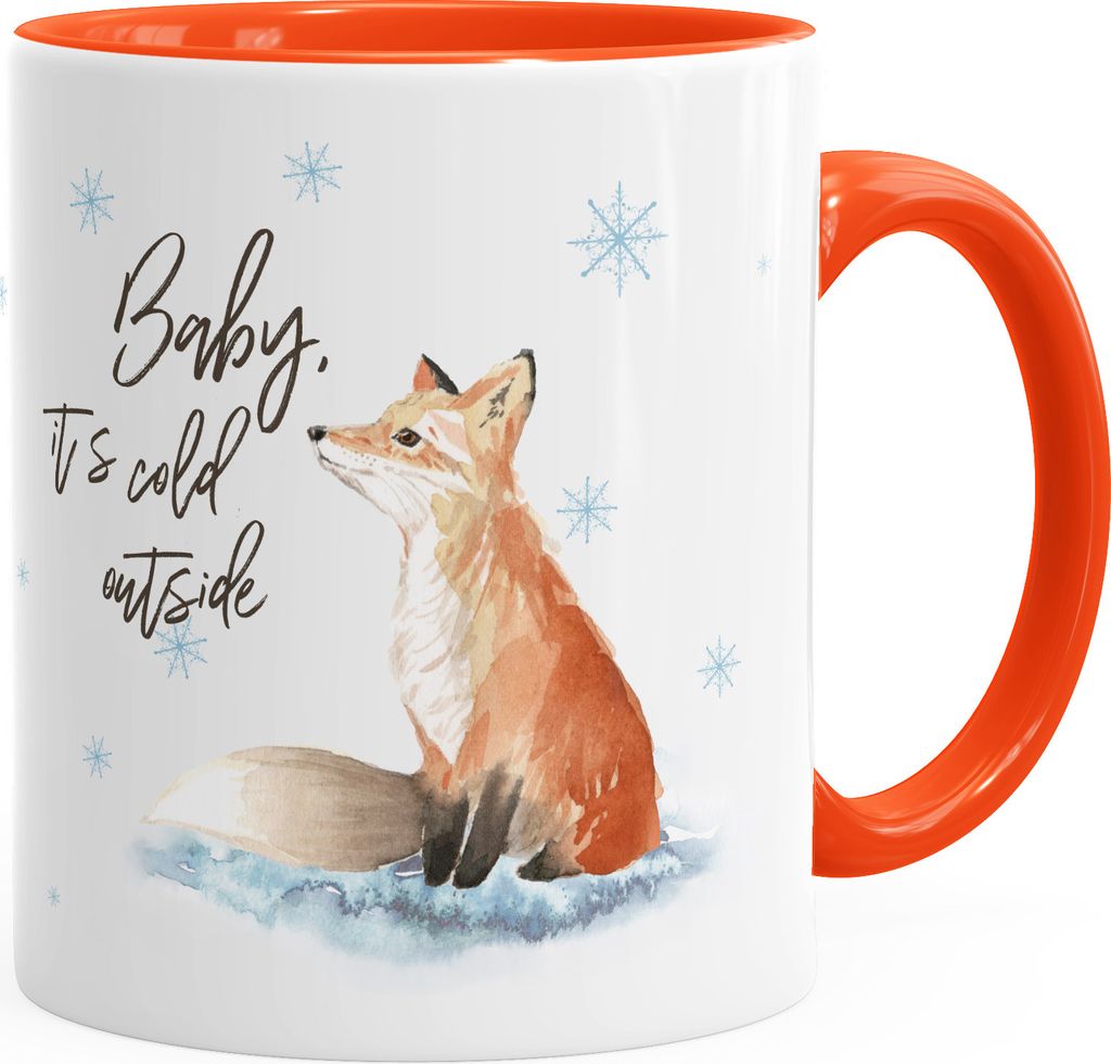 Tasse Weihnachten Baby it`s cold outside Spruch Fuchs Winter Schnee Fox Weihnachtsbecher Weihnachtstasse Autiga orange unisize