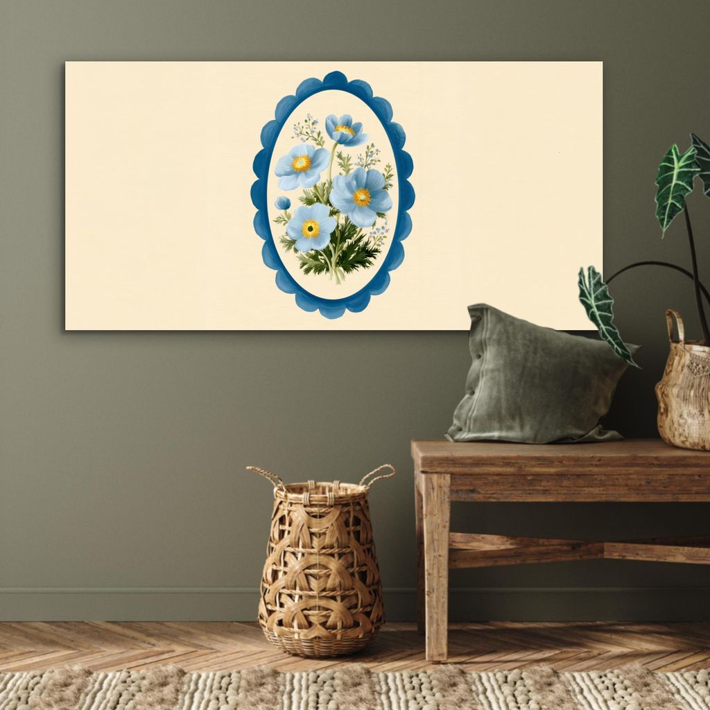 MuchoWow Wanddekoration Metall Metallbild Wandkunst 120x60 cm Liste - Blumen - Hellblau - Illustration MuchoWow Aluminium Gemälde - Metalbilder