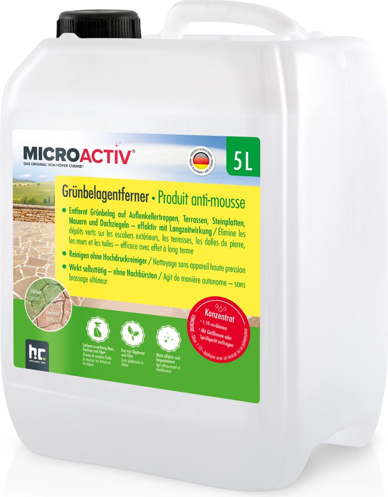 5 L MICROACTIV Steinreiniger, Grünbelag-Entferner - entfernt wirksam Moos, Algen und Flechten