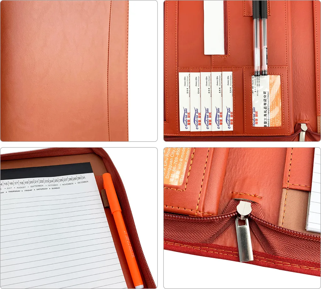 Porte-documents A4 en cuir PU marron à fermeture éclair avec range CV - 6