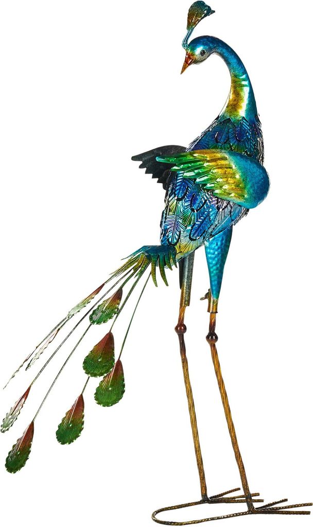 BELIANI Gartenfigur Blau aus Metall Pfau 75 cm Indoor Outdoor Gartenaccessoires Gartendekoration Gartendeko Dekofigur