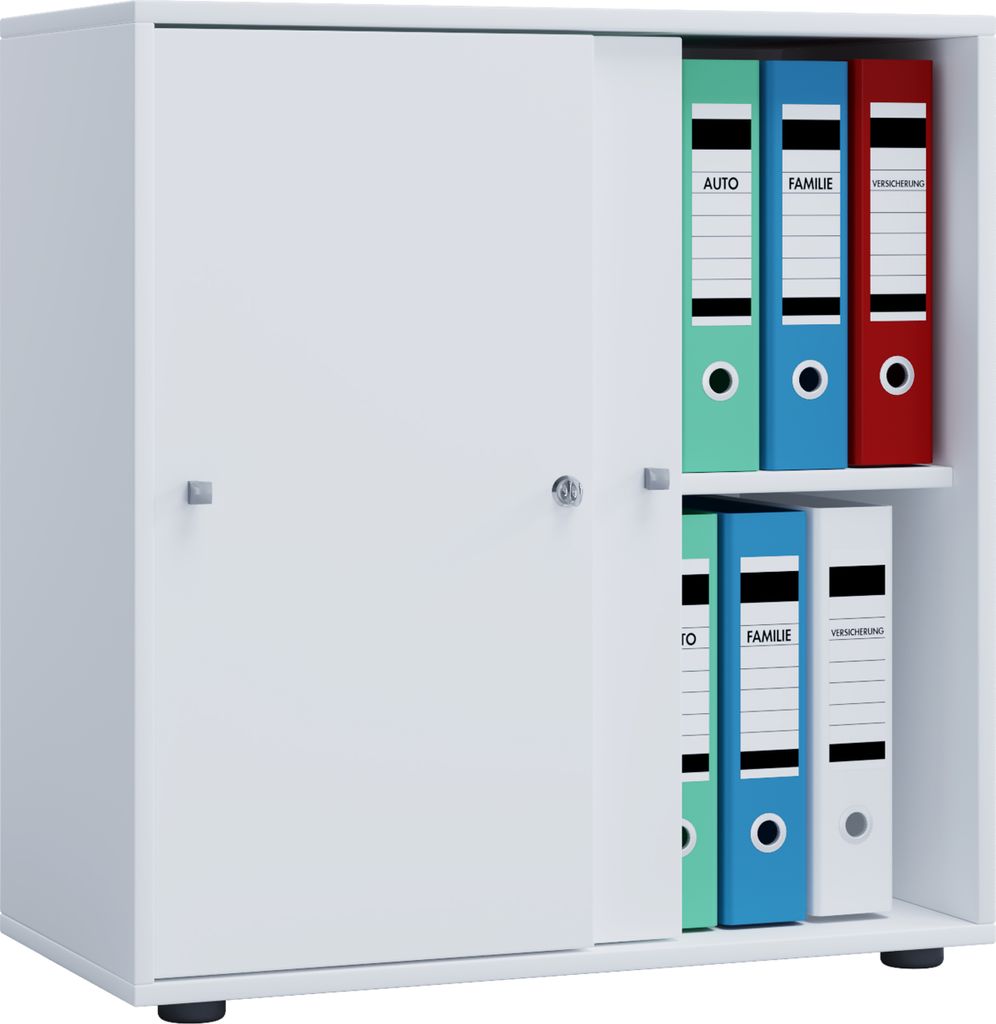 VCM Büroschrank mit 2 Fächern | moderner Aktenschrank mit Schiebetüren und Schloss | Maße ca. B. 70 x H. 73 x T. 37 cm – Lona 2-Fach abschlie...