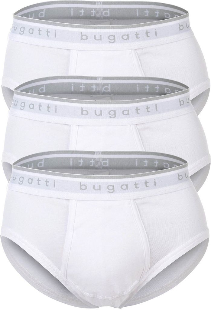 bugatti Herren Slips, 3er Pack - Feinripp, Eingriff, Baumwolle, einfarbig Weiß M