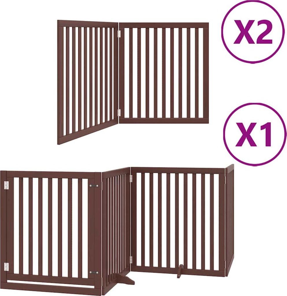vidaXL 8-tlg. Hundetor mit Tür Faltbar Braun 640 cm Pappelholz