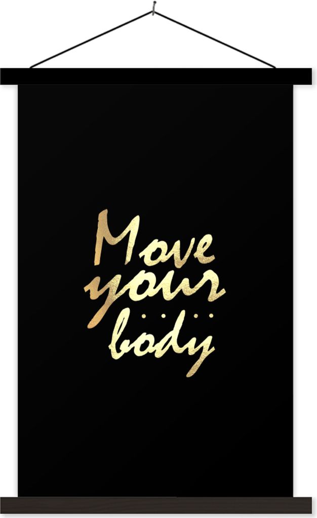 MuchoWow Textilposter Zitat - Tanzen - Gold - Schwarz 60x90 cm mit schwarzem Rahmen - Poster Wohnzimmer