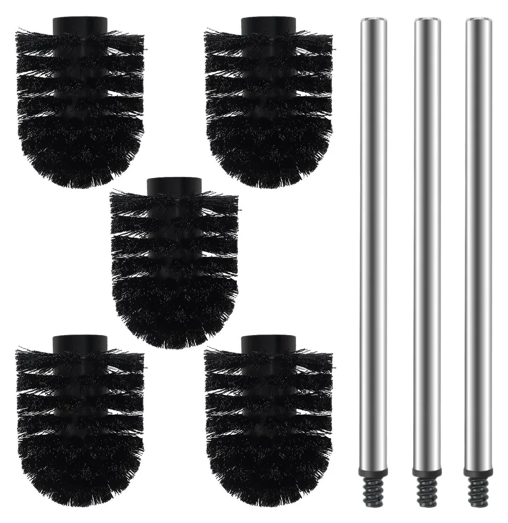 Kit de brosse WC noir Ø 6,5 cm avec 5 têtes de rechange et manches inox