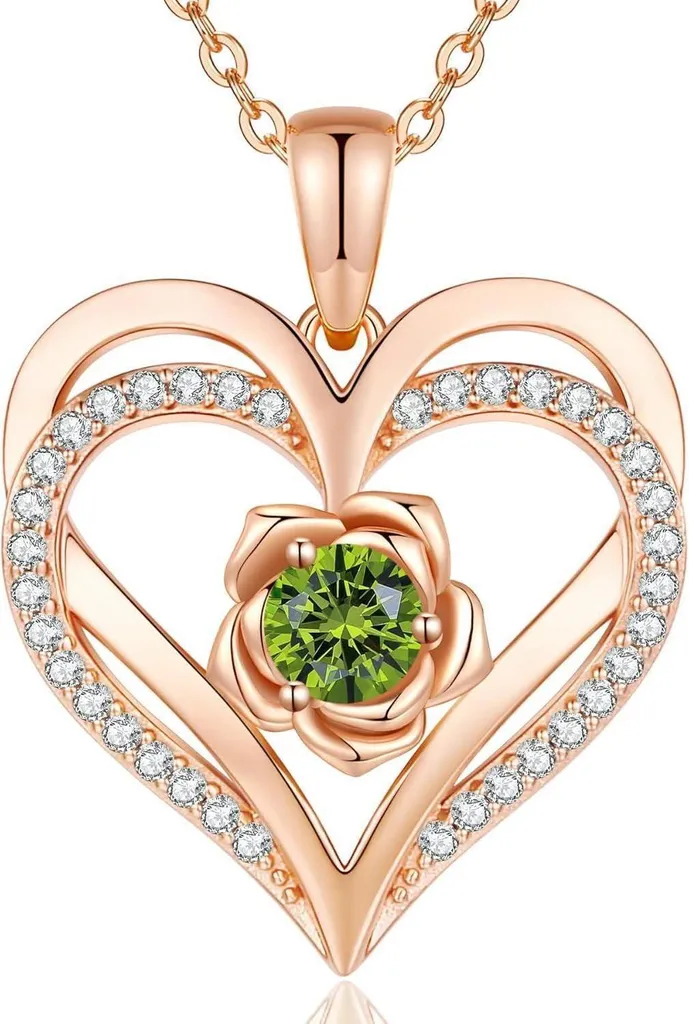 Chaîne Femme Or Rose Collier Cœur Argent 925 avec Cristal Pierre de Naissance