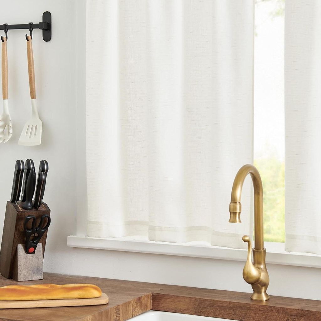 Vitrage Kurze Gardinen Set von 2, Halbtransparente Voile für Küche und Wohnzimmer, 65 x 115 cm, Weiß