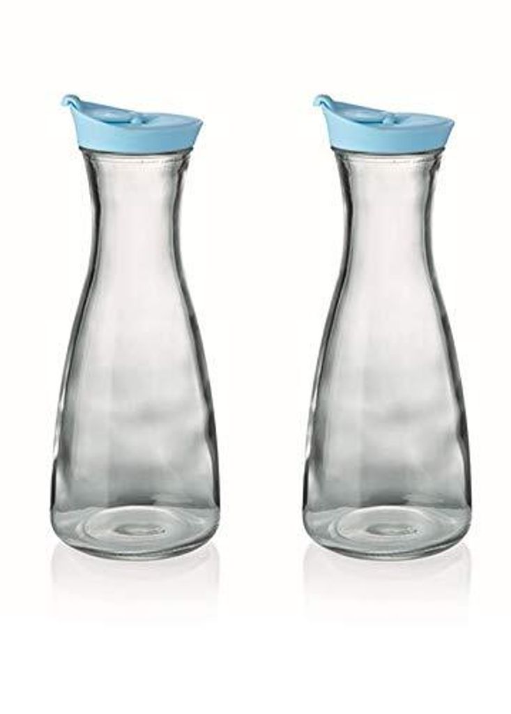 Karaffe 1 Liter Deckel blau 2 Stück Dekanter Wasserkaraffe Produktbild 