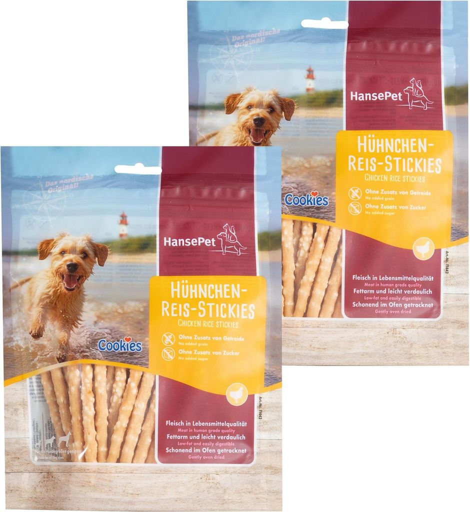 400g Hunde Cookies Hähnchen - Reis - Sticklies - fettarm und leicht verdaulich
