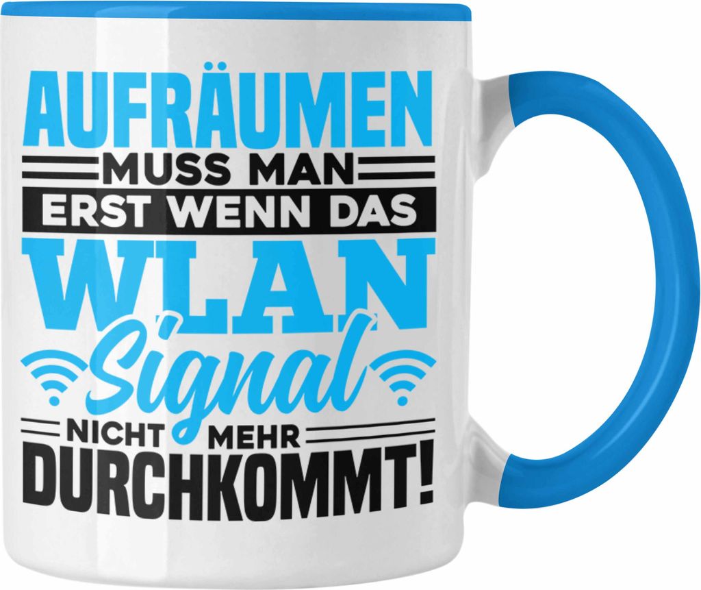 Trendation - WLAN SIgnal Tasse Geschenk Lustiger Spruch für Gamer Jungs und Zocker (Blau)