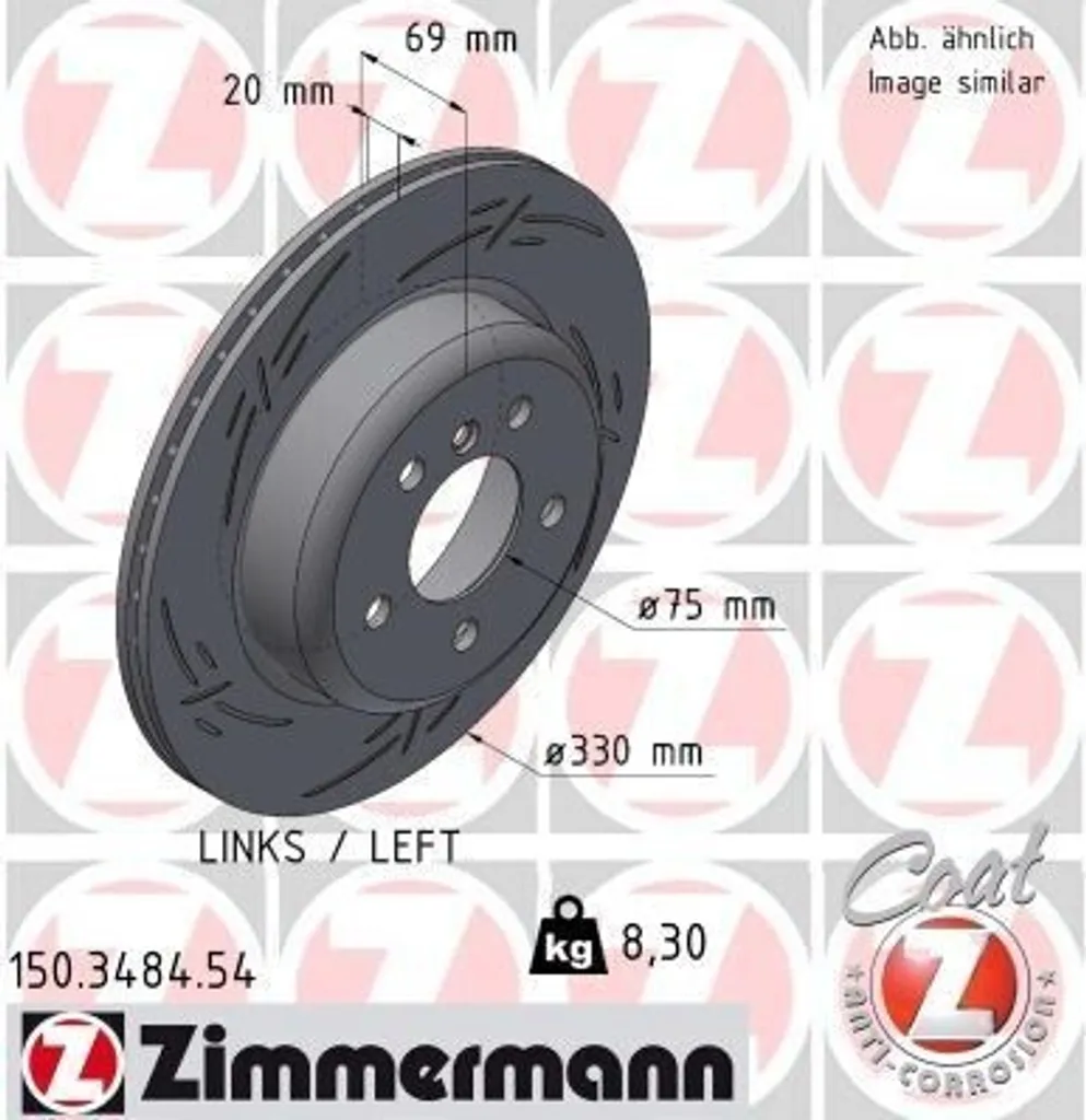 Disque de frein Zimmermann 150.3484.54 pour BMW Série 5 F10 et F11