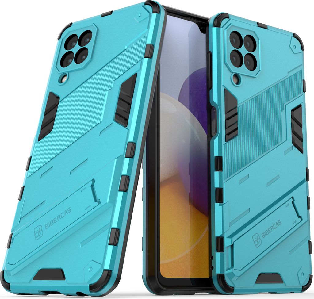 Armor Hülle für Samsung Galaxy A22 4G, Hybrid PC TPU Bumper Stoßfestes Schutzhülle mit Standfunktion Blau