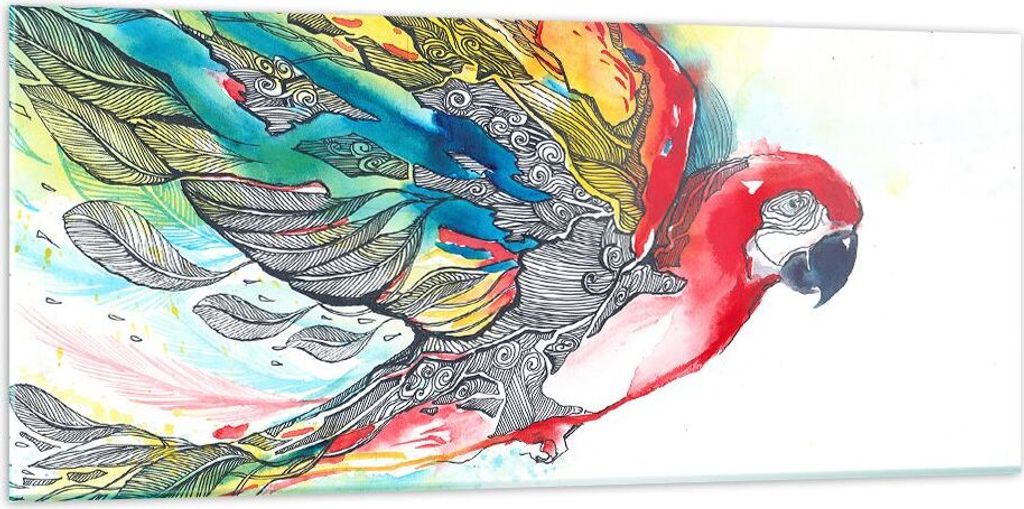 Bilder auf glas - Parrot Flügel Federn Natur - 120x50cm - Glasbilder - Wandbilder - Kunstdruck - zum Aufhängen bereit - Wanddekoration aus Glas -...