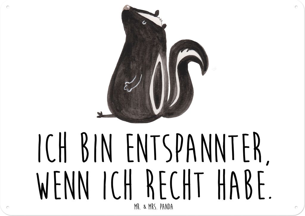 Mr. & Mrs. Panda Blechtafel Stinktier Sitzen DIN A6 - Weiß - Geschenk, tafel, Schild, Besserwisser, Blechschild, Wildtier, Wandbild, Türschild, R...