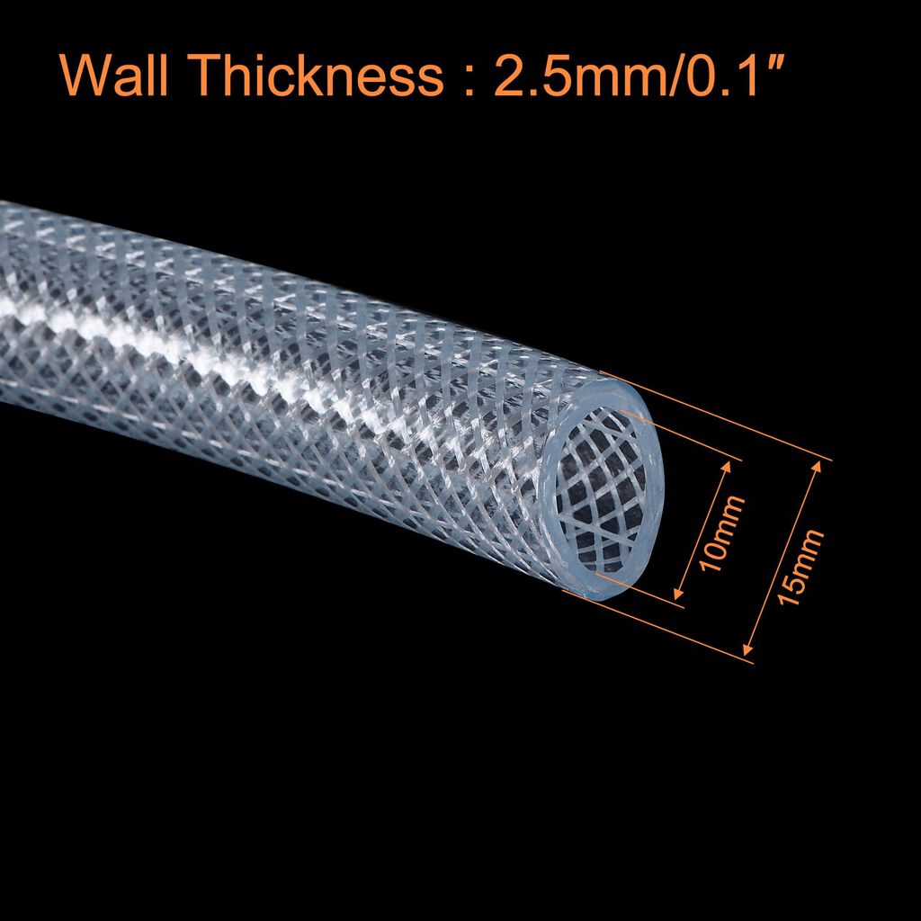 Geflochtener PVC-Schlauch, 3/8" (10mm) ID 19/32" (15mm) OD 10ft Flexibler Transparenter Wasserschlauch