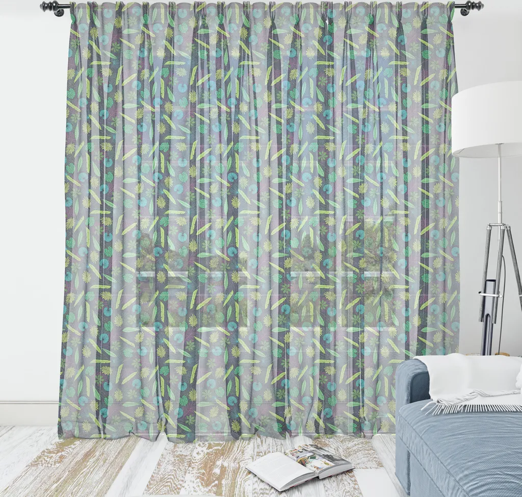 Grande tenture murale style jungle feuilles de palmier en satin vert mer