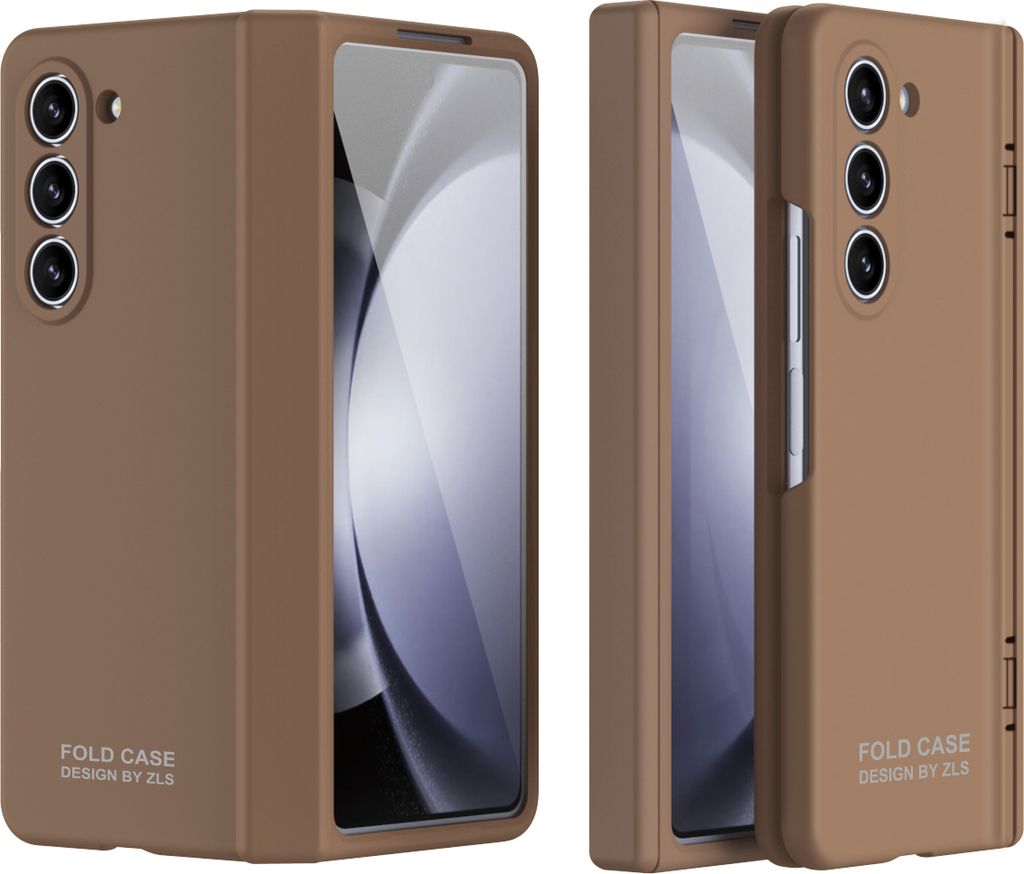 Handyhülle für Samsung Galaxy Z Fold 5 Hart PC Anti-Kratzer Hülle mit Displayschutzfolie, Scharnierschutz Braun