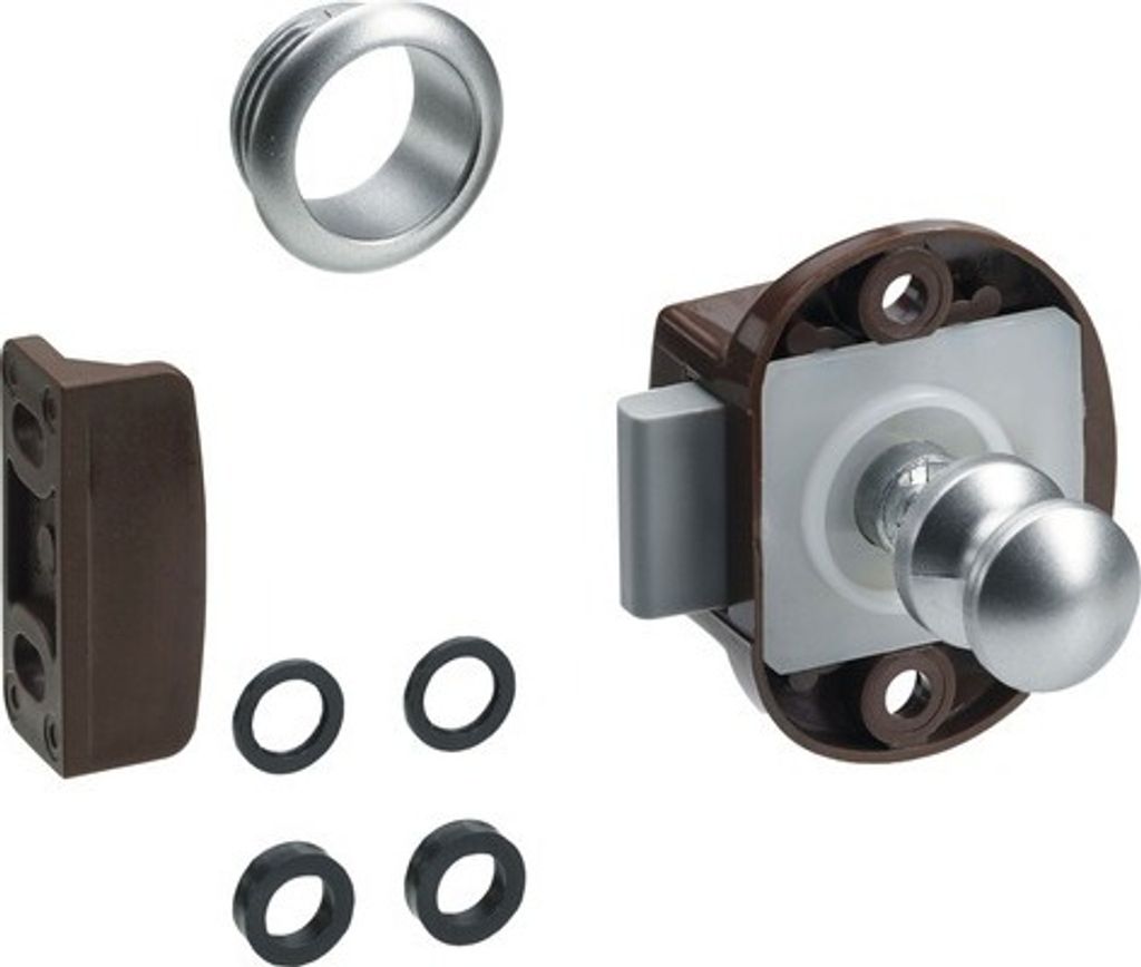 Möbelschloss Push Lock Mini Komplettset braun silber Produktbild 