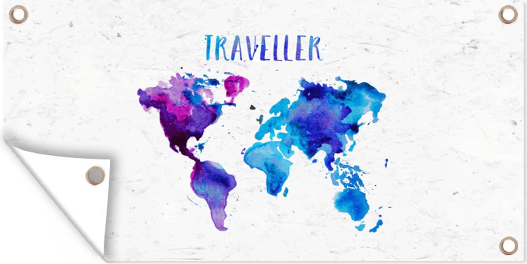 MuchoWow 60x30 cm Outdoor-Poster Gartendeko Sichtschutz Garten Poster für den Garten Weltkarte - Zitate - Aquarell