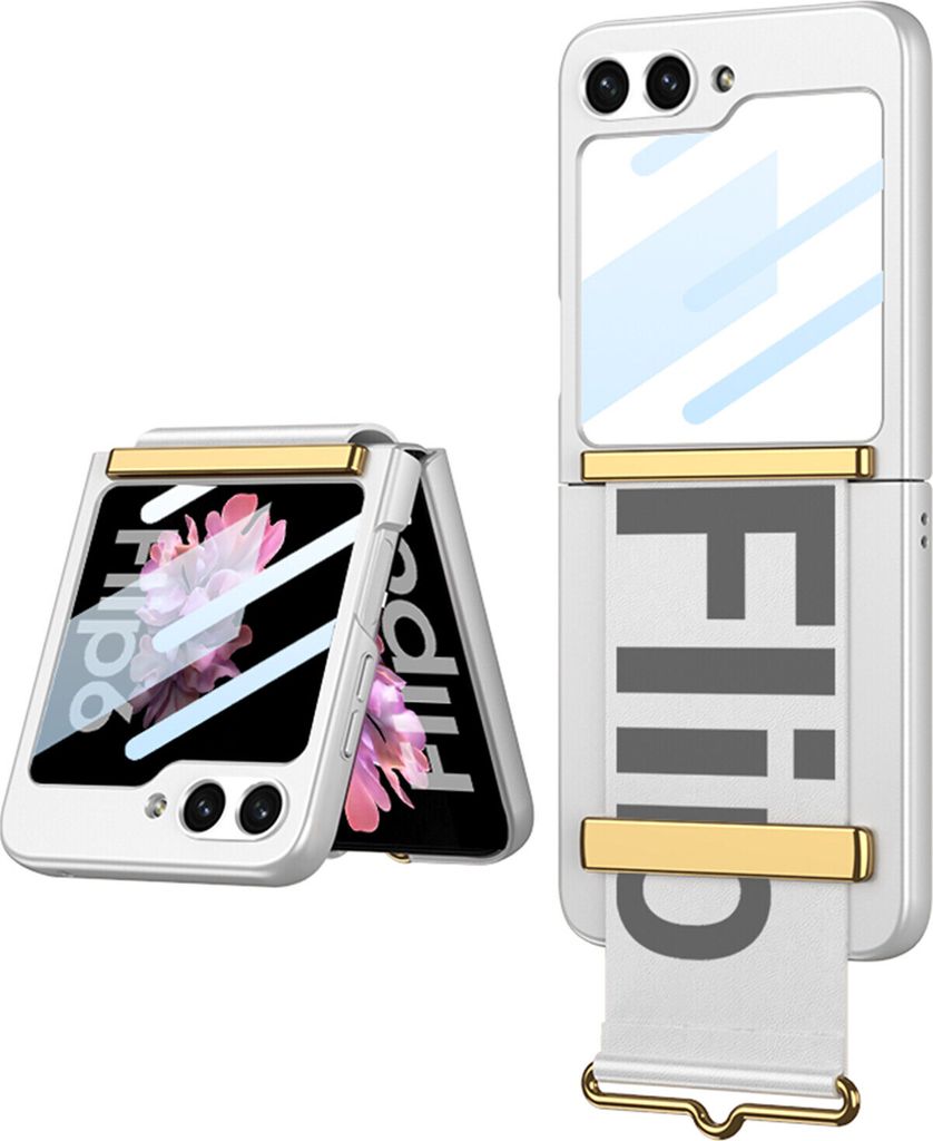 Hülle für Samsung Galaxy Z Flip 6 / Z Flip 7 FE Ultradünne Schutzhülle Klappschutz mit Kleiner Displayschutzfolie und Armband Silber