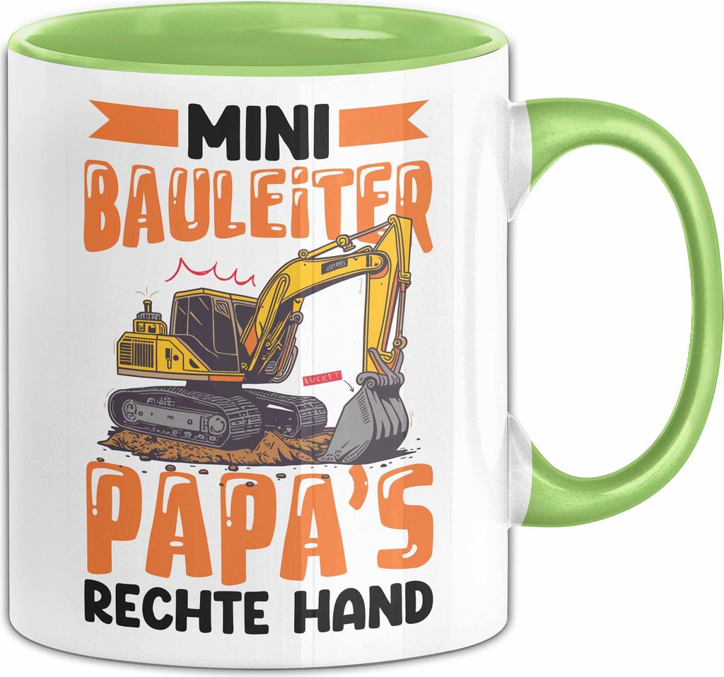 Mini Bauleiter Papas Rechte Hand Tasse Geschenkidee Kakaobecher Jungs (Grün)