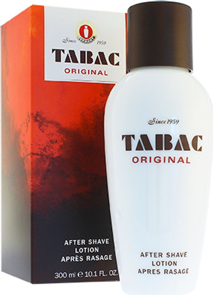 A bottle of Tabac Original After Shave Lotion and its packaging.