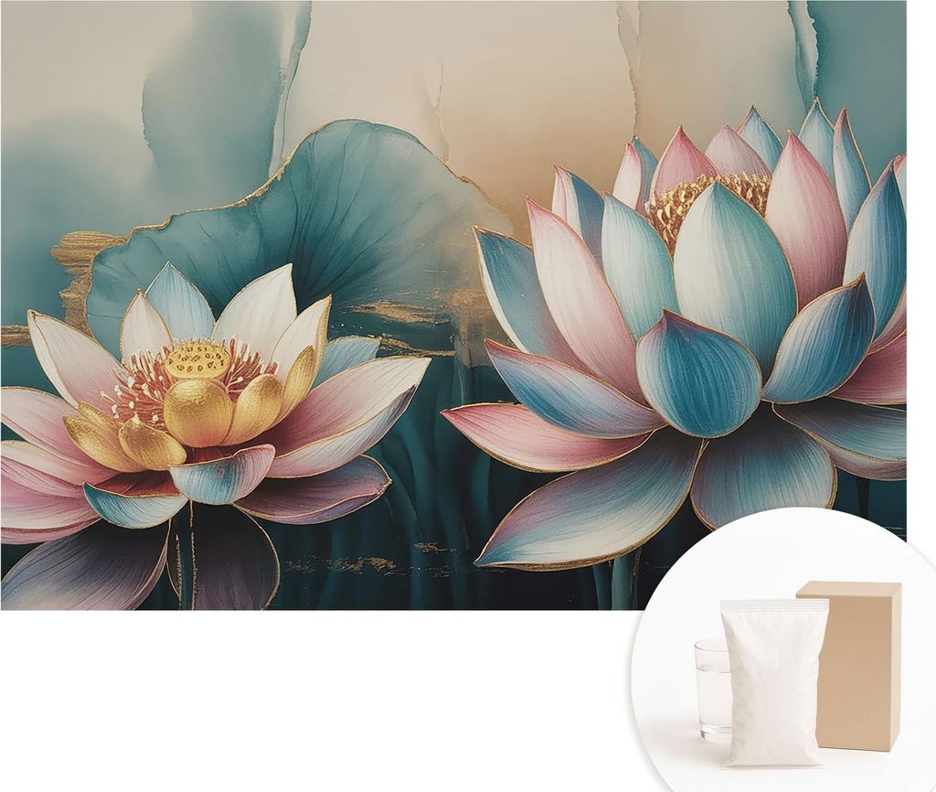 Fototapete - Wandbilder für Wohnzimmer - 104x70 cm - Dekorative Wandfolie - Modernes Design für Wanddekoration - Tapeten für Innenräume - Lotus...