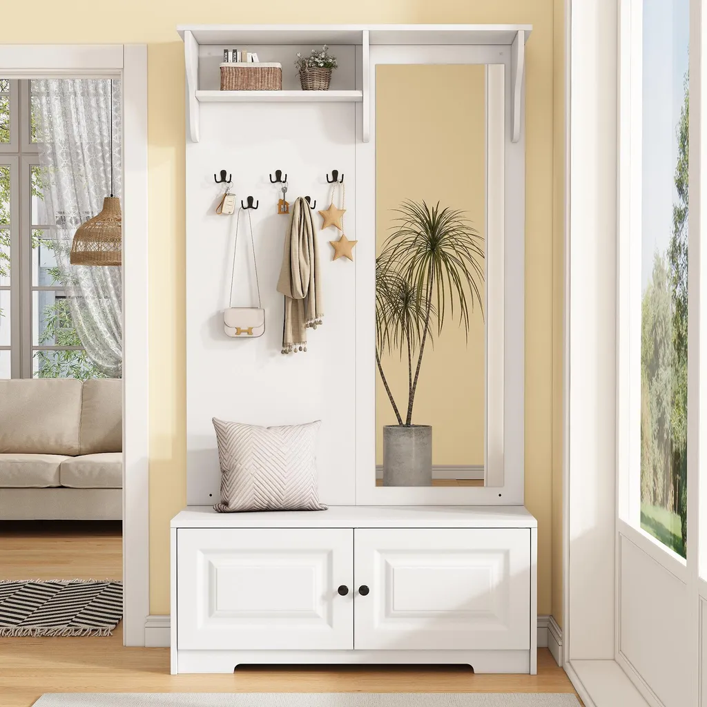 Optimiser un petit couloir avec le vestiaire Merax miroir et armoires