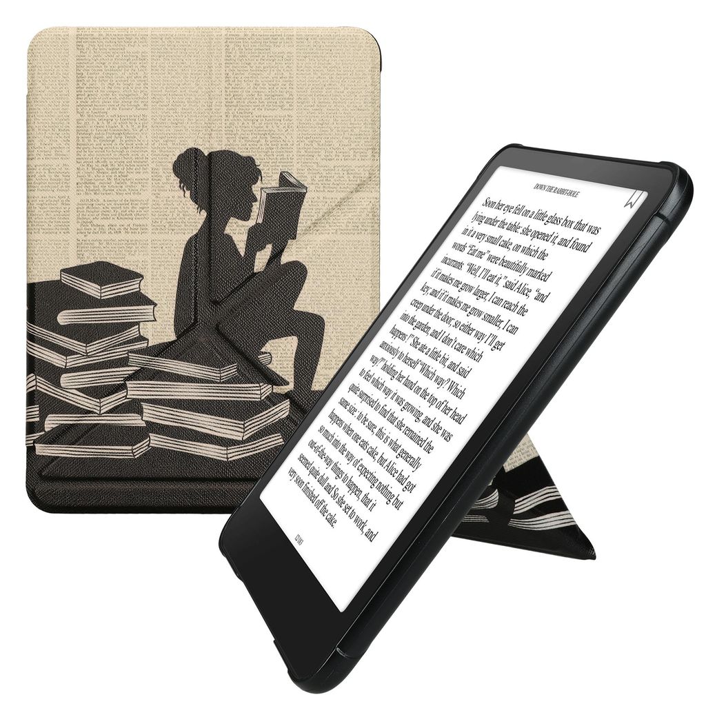 kwmobile Kunstleder eReader Schutzhülle für Amazon Kindle Paperwhite (2024)/Colorsoft Hülle - Falt Cover für E-Reader in Schwarz Beige - Lesend...