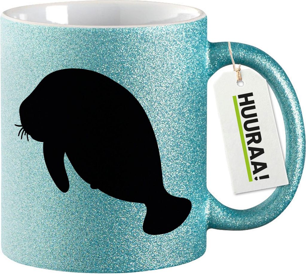 Huuraa Glitzertasse Seekuh Silhouette 330ml Blau Keramik Kaffeebecher Geschenkidee