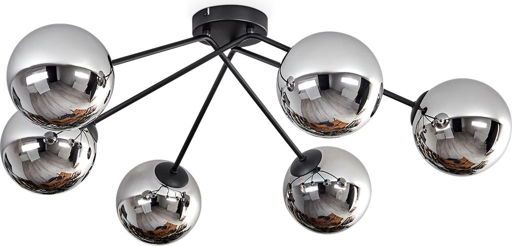 Fossobiubo Deckenlampe aus Metall/Glas in Schwarz/Chromfarben/Rauchfarben