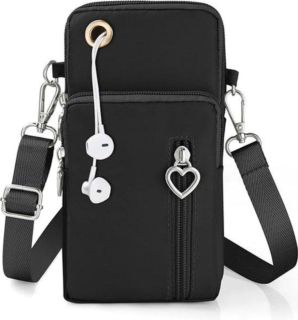 Handtas für Frauen, Nylon-Mini-Crossbody-Tasche, Polster mit abnehmbaren, verstellbaren Riemen, GSM-Armband mit Kopfhörer-Steckdose für Mobiltel...