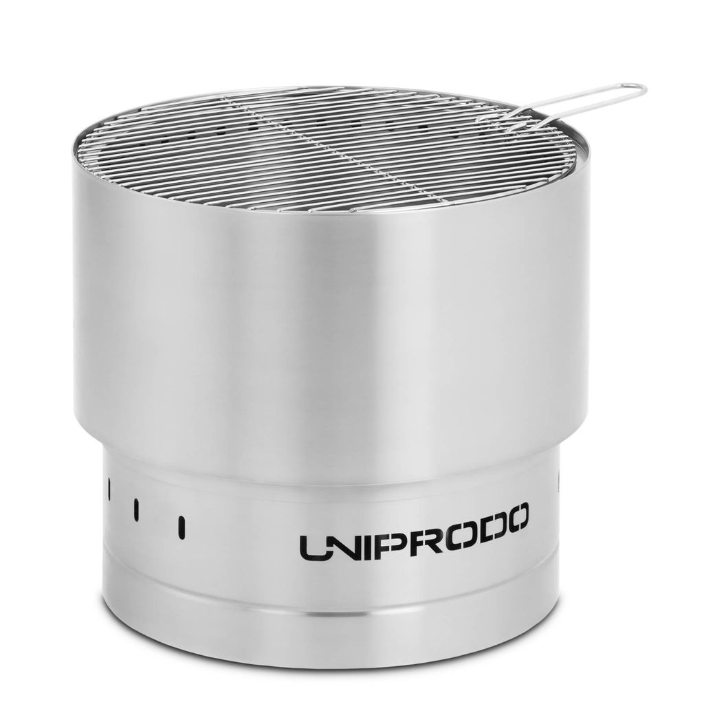 Expondo Uniprodo Feuerschale - aus Edelstahl - mit Grillrost - 50 x 50 x 45 cm