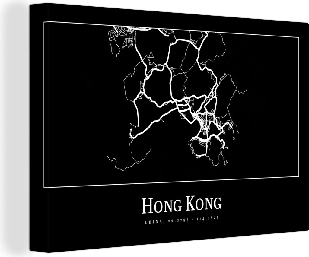 OneMillionCanvasses - Leinwandbilder - 150x100 cm, Hongkong - Karte - Stadtplan - Routenbeschreibung, Wandbilder Kunstdruck Wanddekoration - Foto...