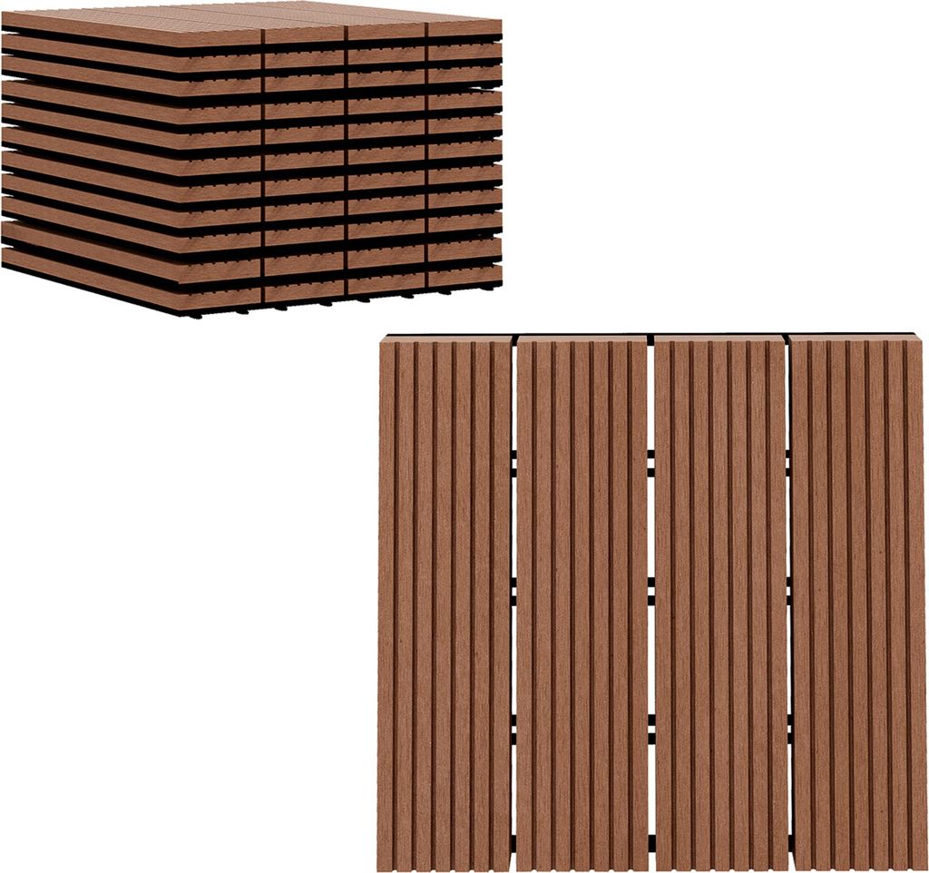 Outsunny 11-teiliges Set Garten- und Poolfliesen, 30 x 30 x 2,2 cm, Klickfliesen, rutschfest und witterungsbeständig, für Garten, Balkon und Pool...