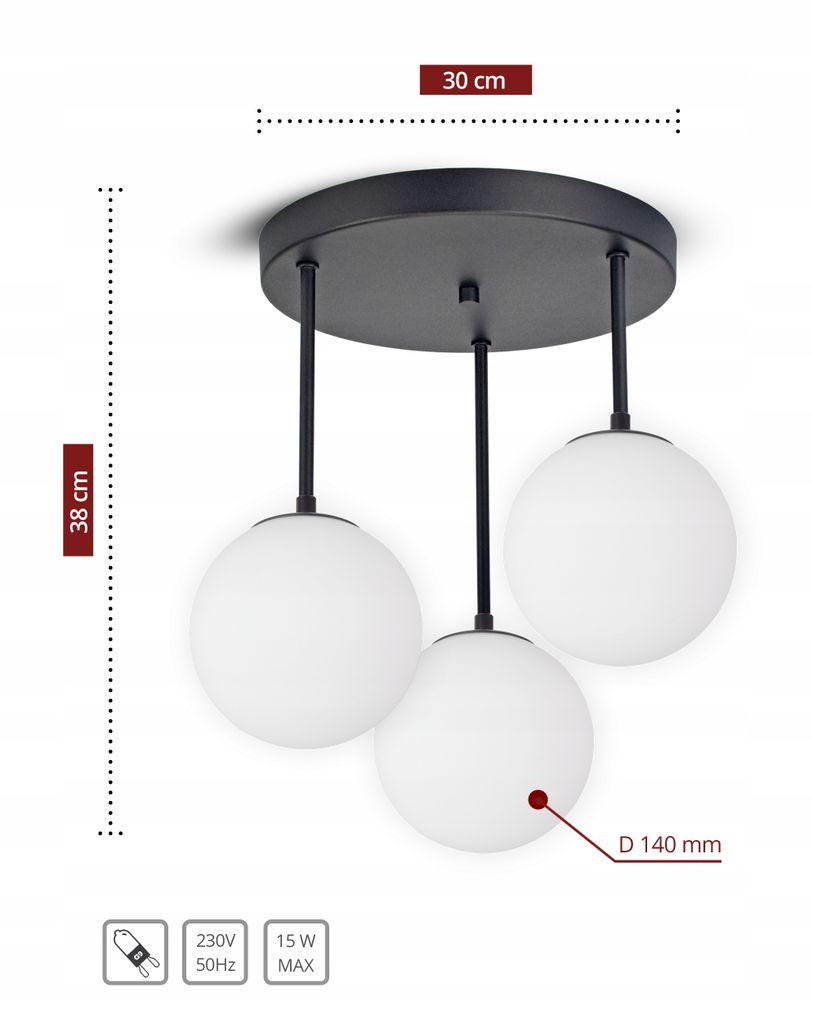 Luxolar Led Deckenleuchte - Hängelampe 3-flammig schwarz Produktbild 2