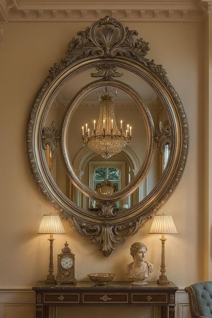 Casa Padrino Barock Spiegel Silber Oval - Wandspiegel im Barockstil - Handgefertigter Barock Garderoben Spiegel