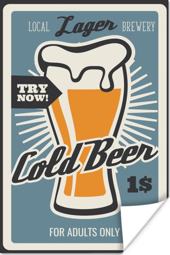 MuchoWow Poster Mancave - Bier - Vintage - Kaltes Bier 60x90 cm - Wanddekoration