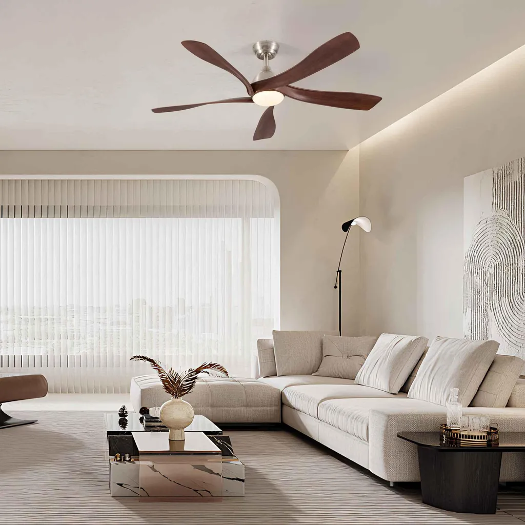 Ventilateur de plafond 132 cm dimmable avec pales en bois et télécommande