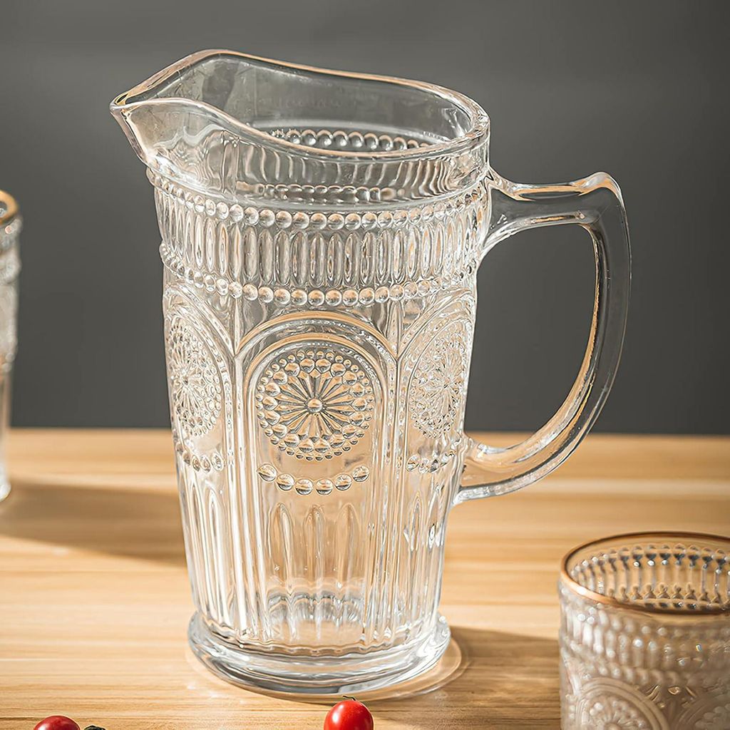 Kingrol Classic Wasserkrug für Eistee, Saft, Milch, Getränke, hitzebeständige Glaskaraffe für kaltes und heißes Wasser