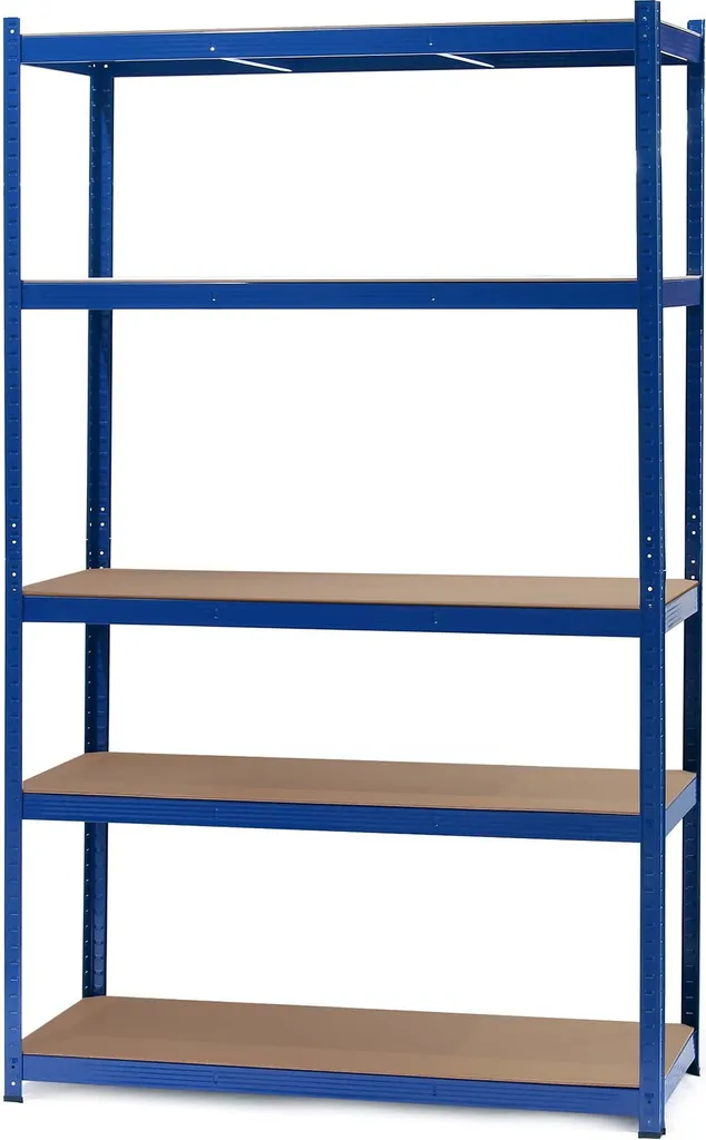 Étagère Atelier 5 Plateaux 1000kg Montage Sans Vis 100x50x204cm Bleue - 3