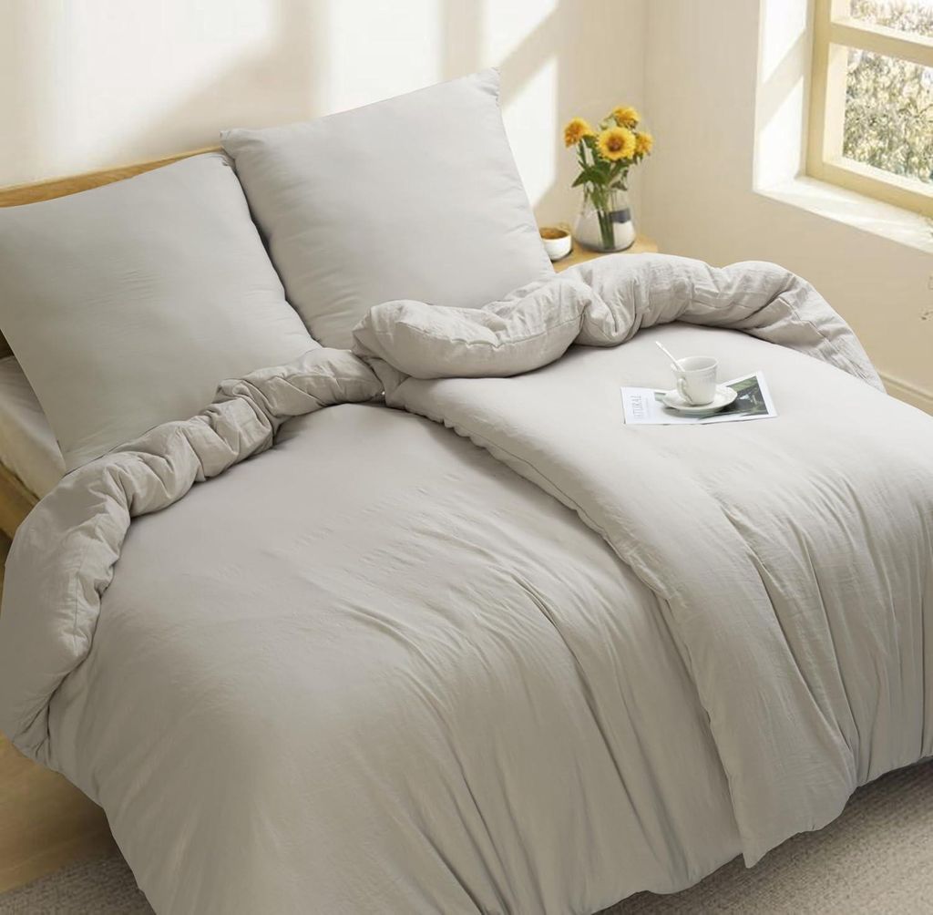 Komplett Bettwäsche aus Baumwolle Komfortabel 135x200 cm 5-teilig Beige