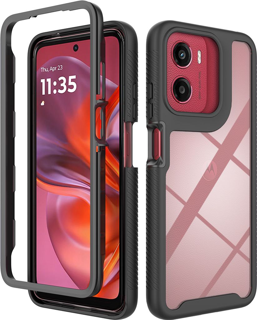 Hülle für Motorola Moto G05 / G15 / G25 / E15, Hybrid Transparente Rückseite TPU Bumper Stoßfest Schutzhülle Schwarz