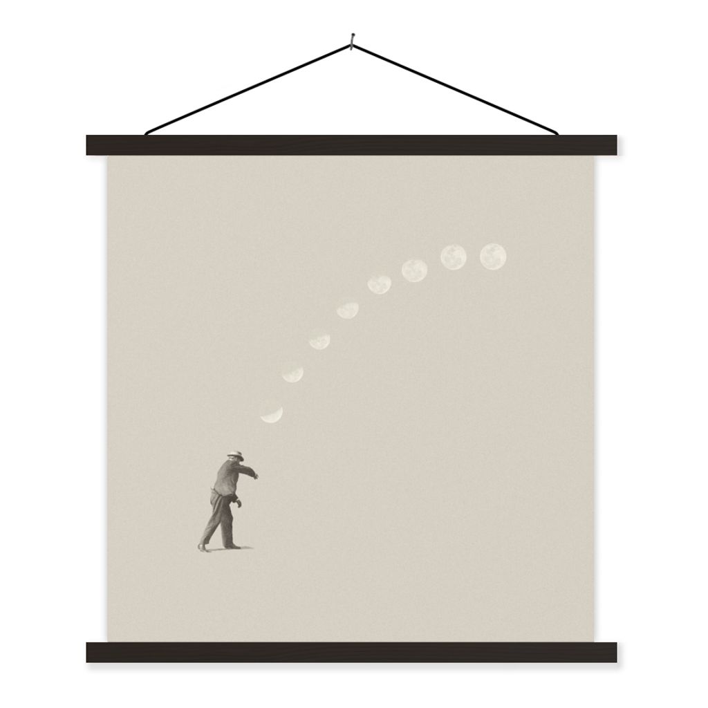 MuchoWow Textilposter Jahrgang - Mond - Mensch 90x90 cm mit schwarzem Rahmen - Magnetisches