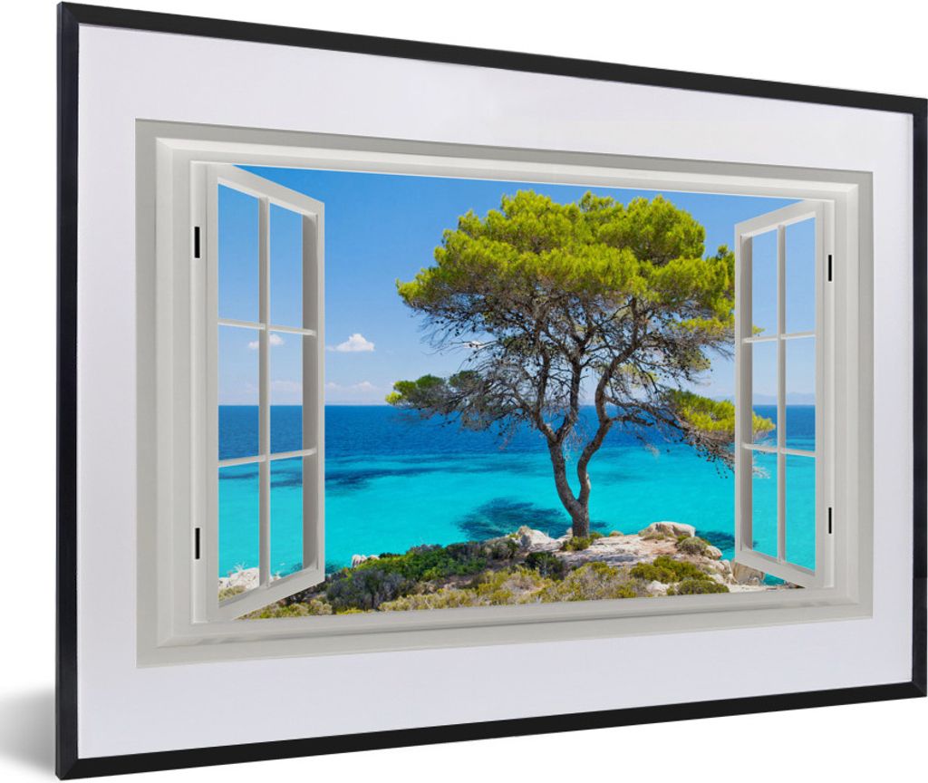 MuchoWow MuchoWow Gerahmtes Poster Aussicht - Wasser - Baum 60x40 cm - Poster mit zchwarzem Bilderrahmen - Schlafzimmer - Plakat in Rahmen - Dr...
