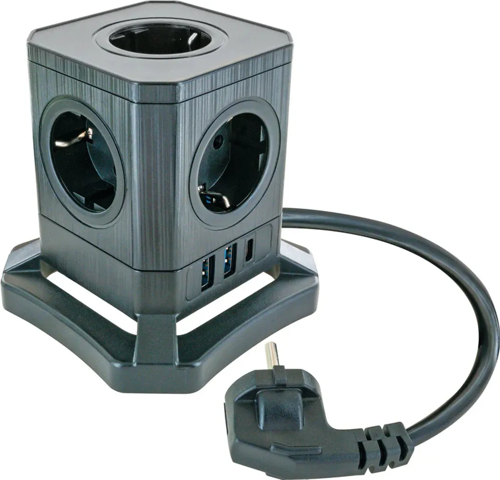 Schwaiger STLB3520 Multiprise Tour 5 Prises et 2 USB avec Câble 1,8m